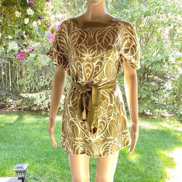 MONSOON, 100% silk dress! Green/cream leaf pattern dress - Picture 6 of 13